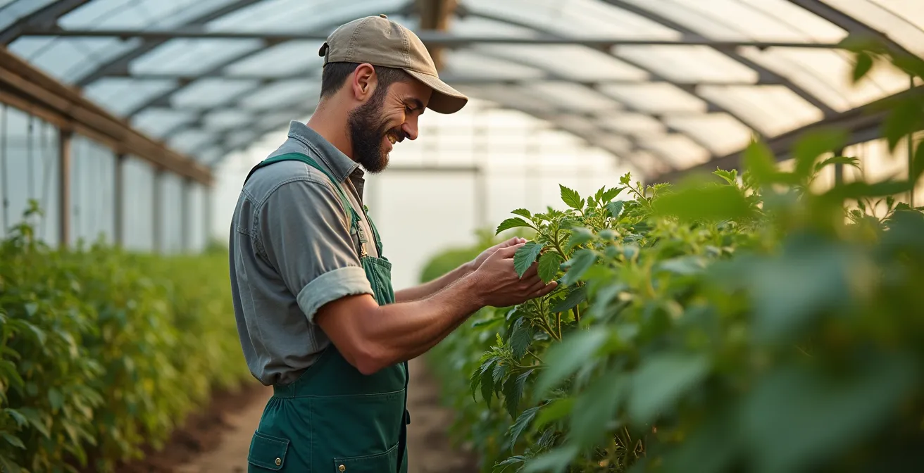 Intérieur de serre agricole moderne avec système de chauffage au propane