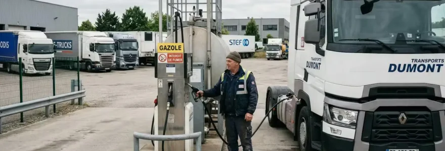 Dépôt de transport avec station de carburant hors-sol et camion en ravitaillement