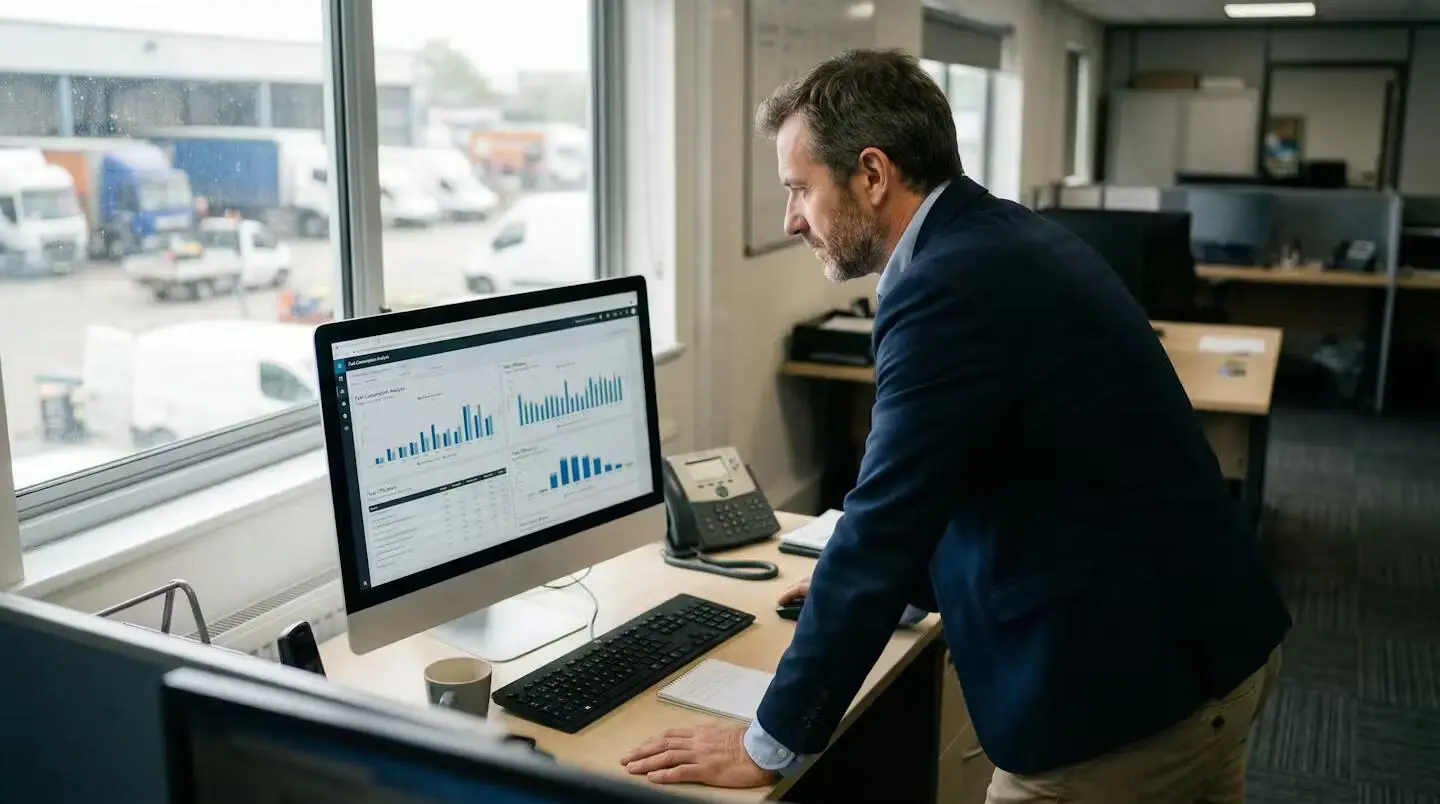 Gestionnaire de flotte consultant un tableau de bord de suivi carburant