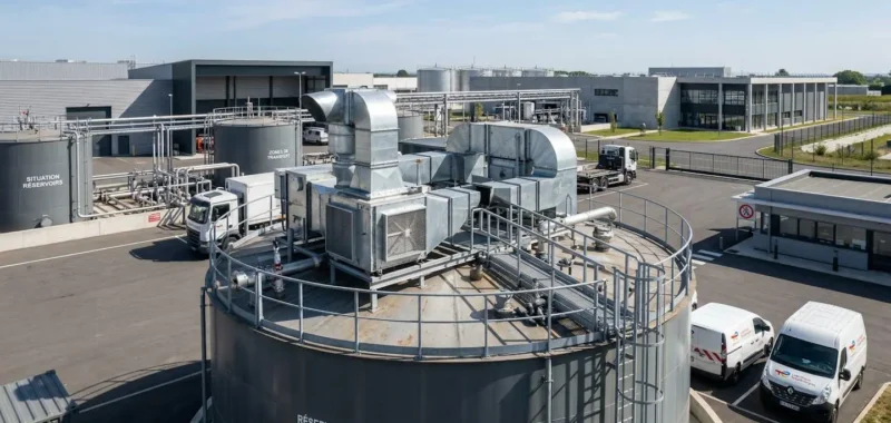 Cuve conteneurisée BLOCALPS en environnement industriel propre avec système de ventilation visible en point haut