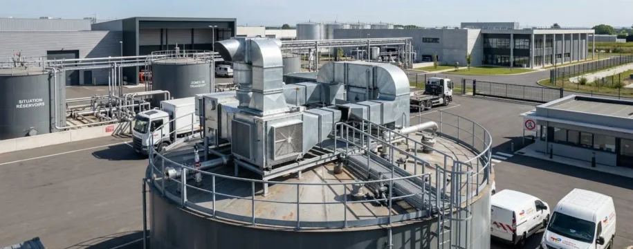 Cuve conteneurisée BLOCALPS en environnement industriel propre avec système de ventilation visible en point haut