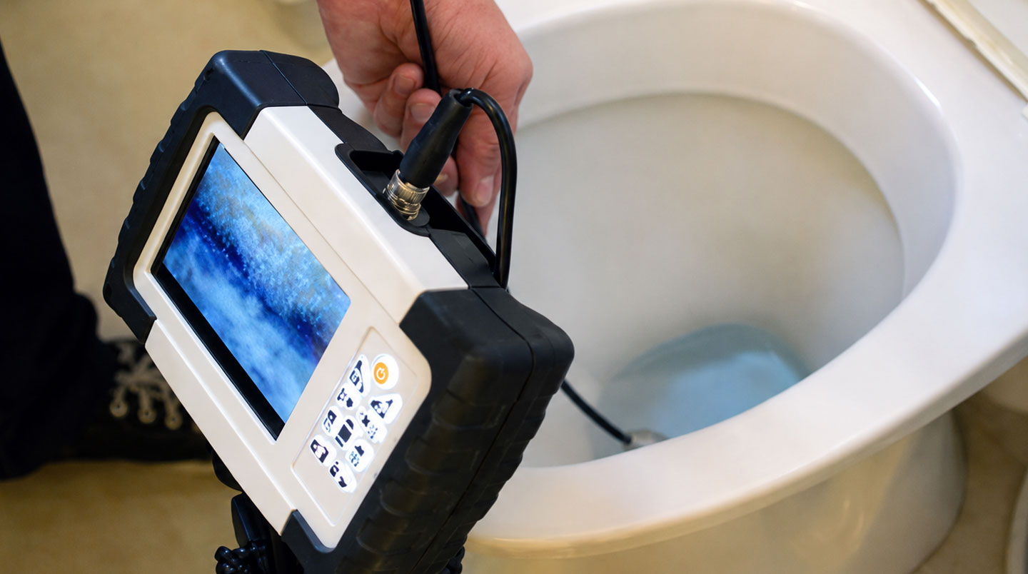 Équipement professionnel de caméra d'inspection HD utilisé pour diagnostiquer l'état intérieur des canalisations avec écran affichant l'image en temps réel